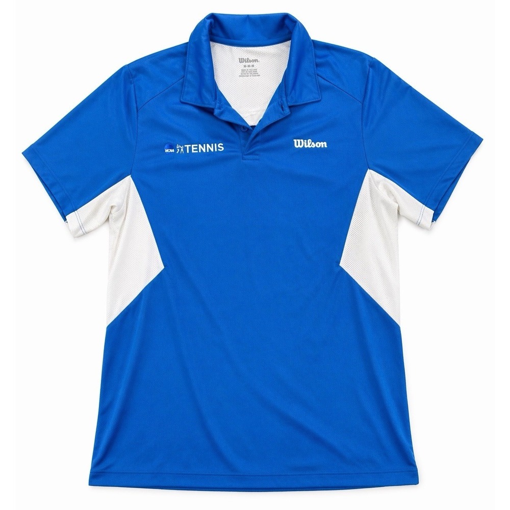 Wilson Tennis Polo Shirt Mens Medium Blue NCAA Performance Athletic Golf Shirt